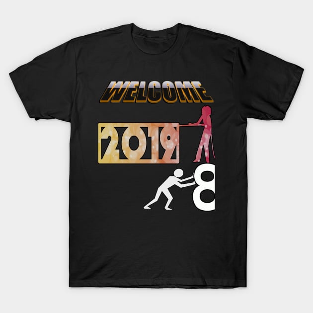 New Year 2019 Celebration Apparel & Gifts, Happy New Year 2019 Shirt Pushing Old Out & Pulling in New Years Eve T-Shirt by tamdevo1